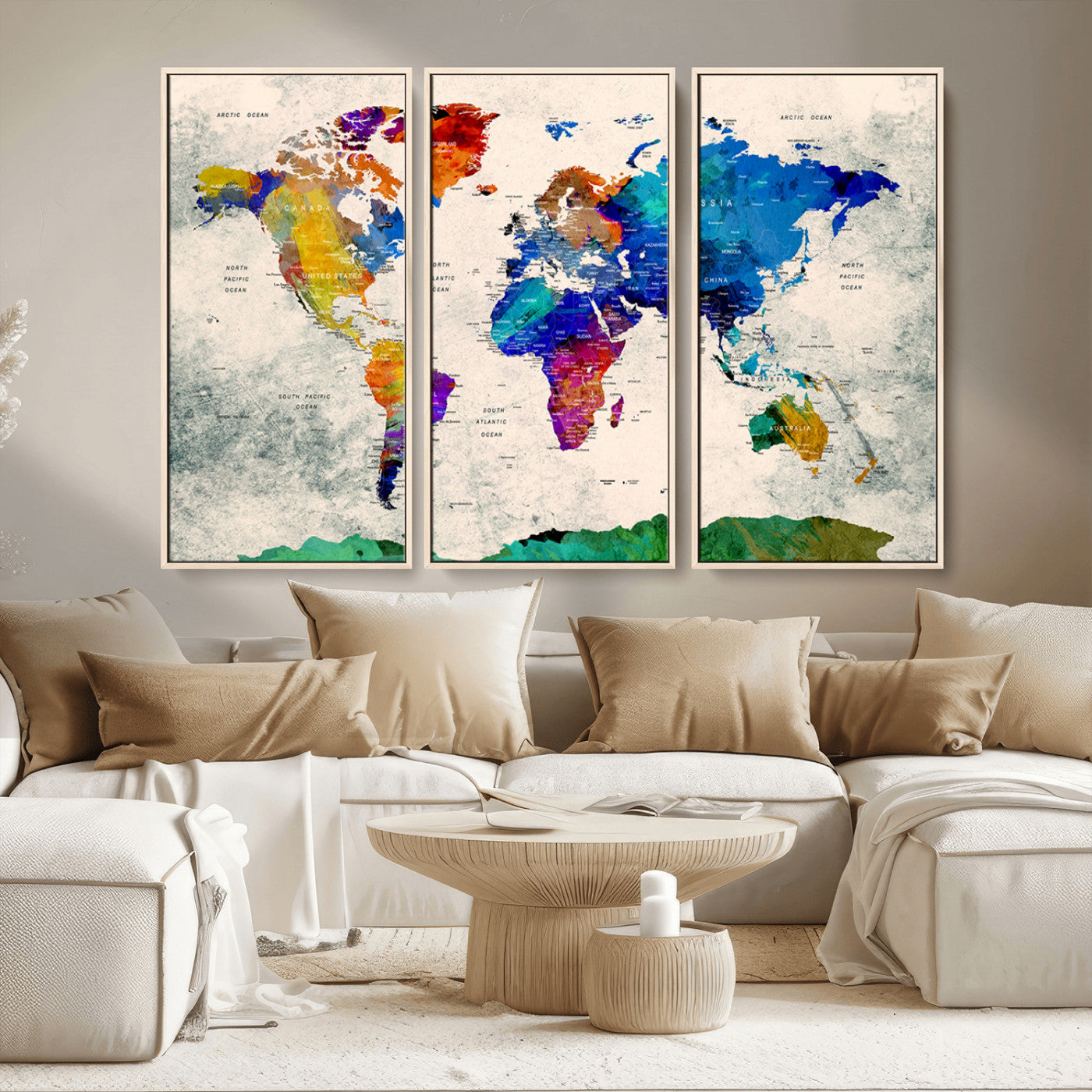 MGV-FC-48X32-3P - Push Pin World Map Canvas Print – Framed Wall Art for Couples to Track Their Travels – Anniversary