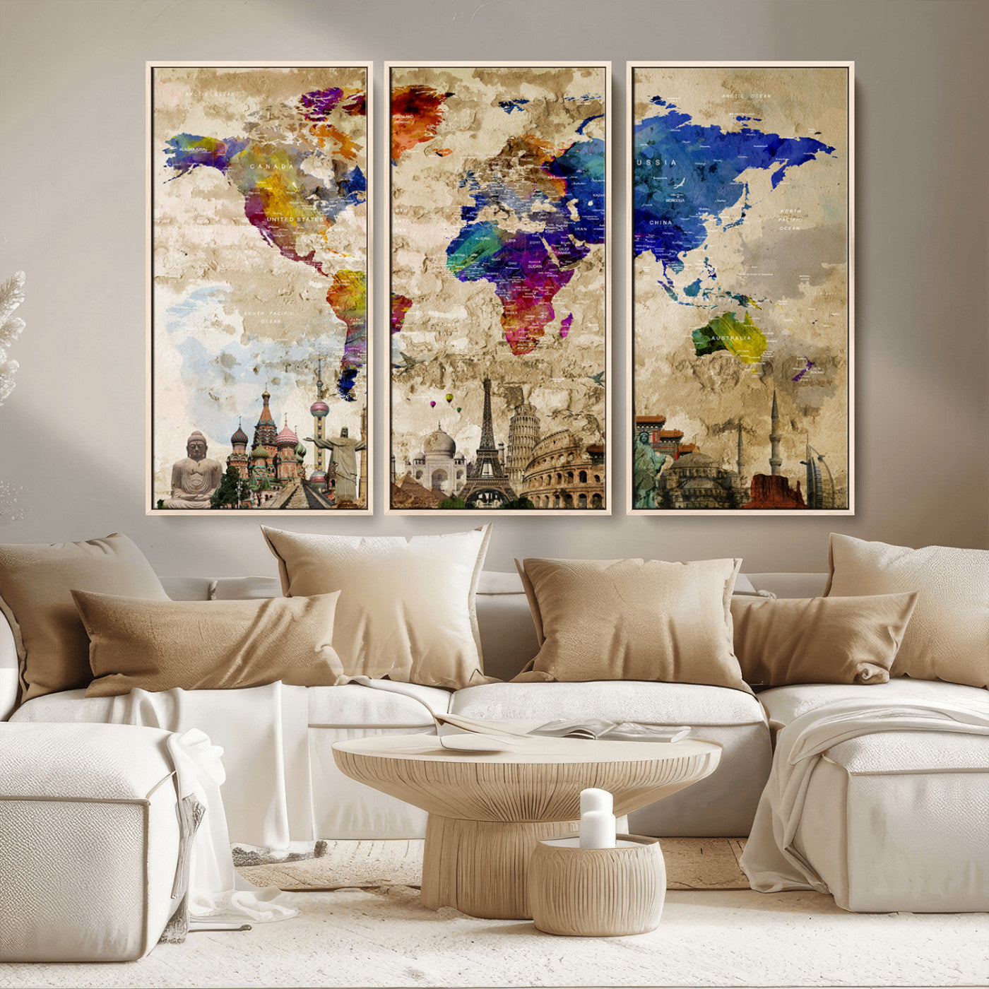MGV-FC-48X32-3P - Push Pin World Map Canvas Print – Framed Wall Art for Couples to Track Their Travels – Anniversary