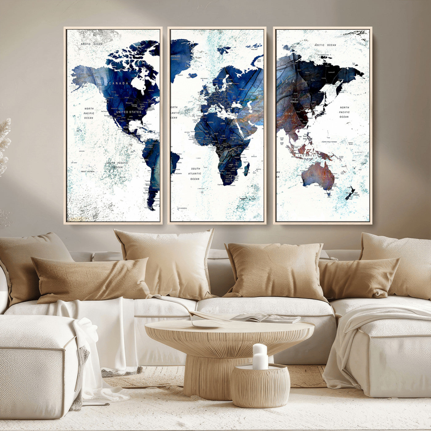 MGV-FC-48X32-3P - Push Pin World Map Canvas Print – Framed Wall Art for Couples to Track Their Travels – Anniversary