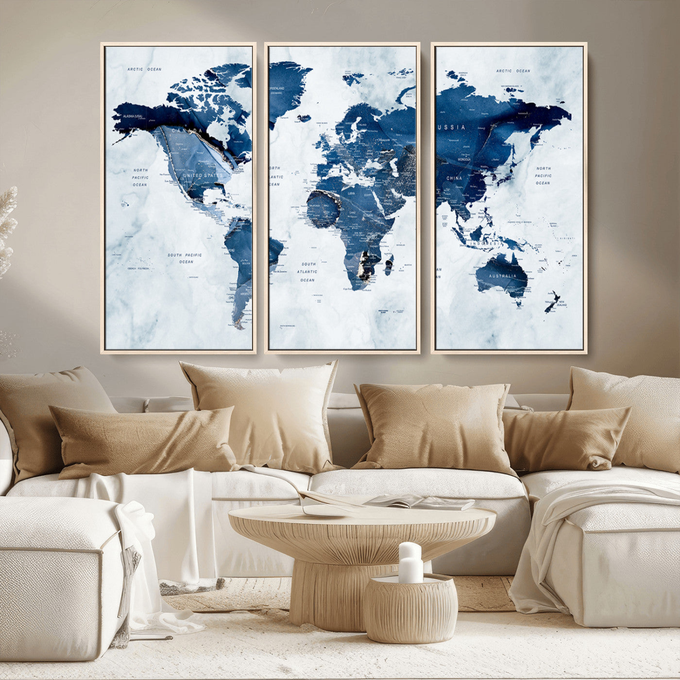 MGV-FC-48X32-3P - World Map Canvas Print – Framed Wall Art Home Adventure Decor