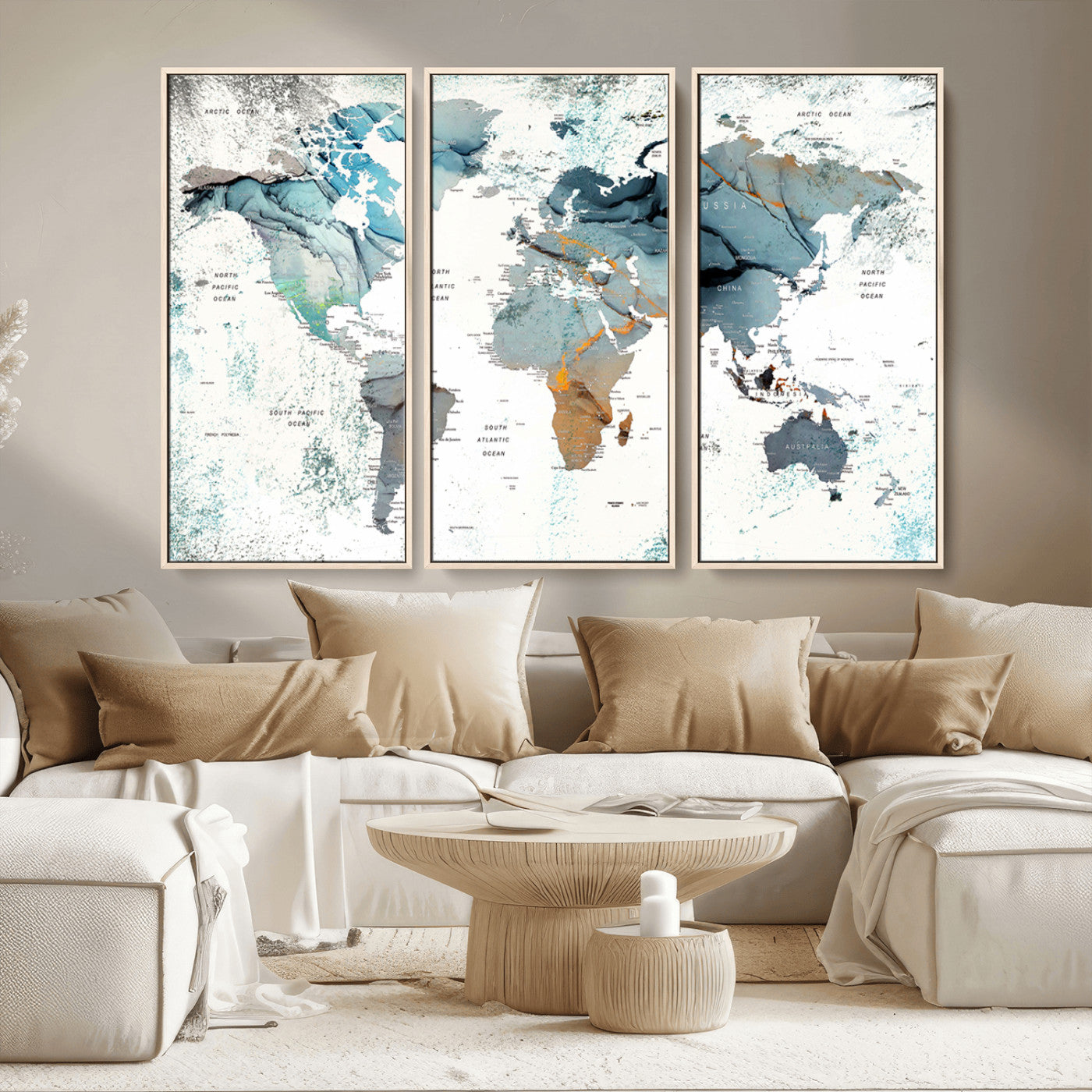 MGV-FC-48X32-3P - Push Pin World Map Canvas Print – Framed Wall Art for Couples to Track Their Travels – Anniversary