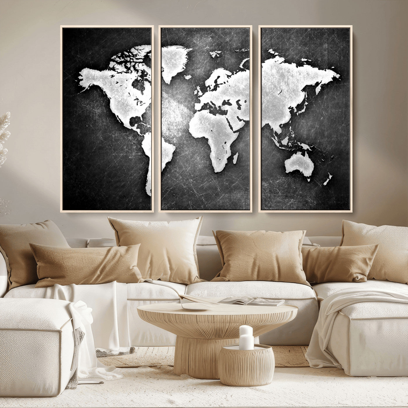 MGV-FC-48X32-3P - World Map Wall Art Canvas Print – Framed Wall Art for Anniversary Gift or Home Adventure Decor