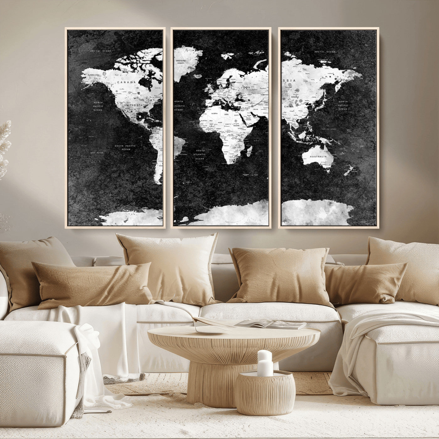 MGV-FC-48X32-3P - Push Pin World Map Canvas Print – Framed Wall Art for Couples to Track Their Travels – Anniversary