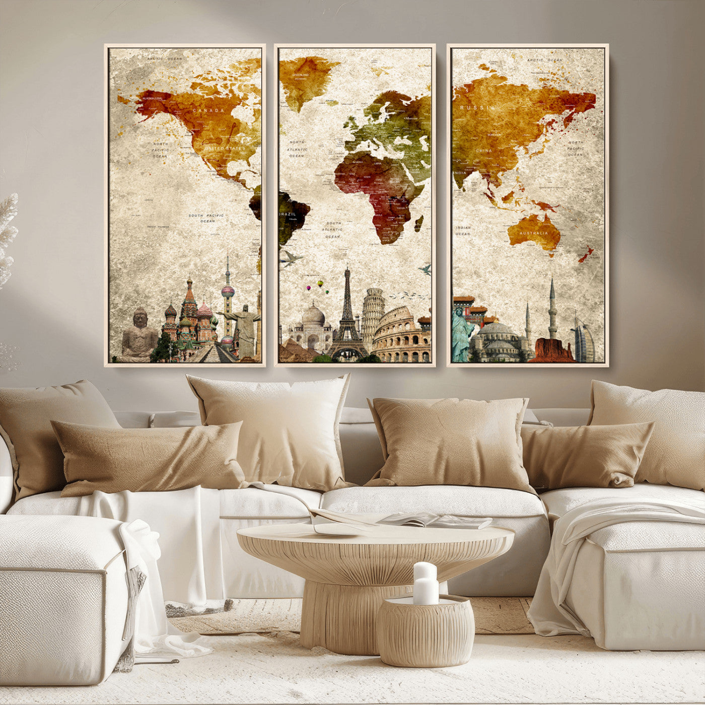 MGV-FC-48X32-3P - Push Pin World Map Canvas Print – Framed Wall Art for Couples to Track Their Travels – Anniversary