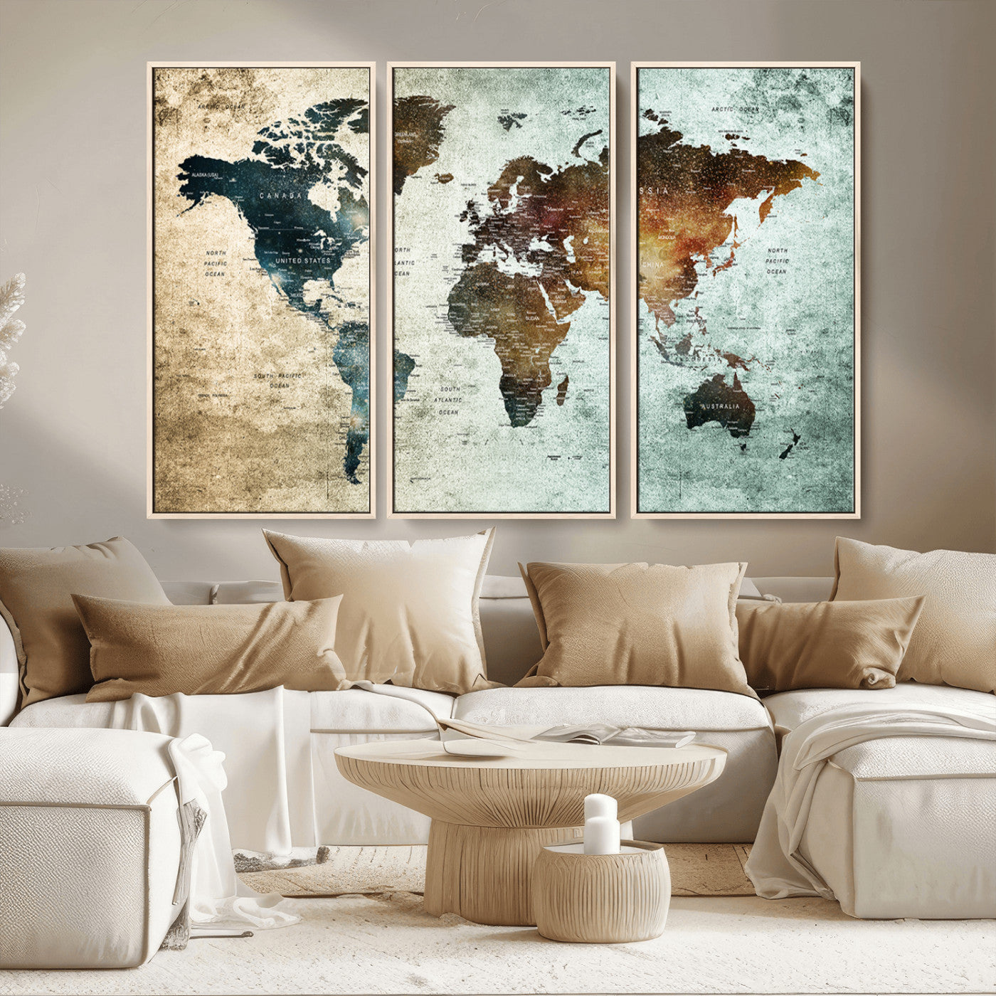MGV-FC-48X32-3P - Push Pin World Map Canvas Print – Framed Wall Art for Couples to Track Their Travels – Anniversary