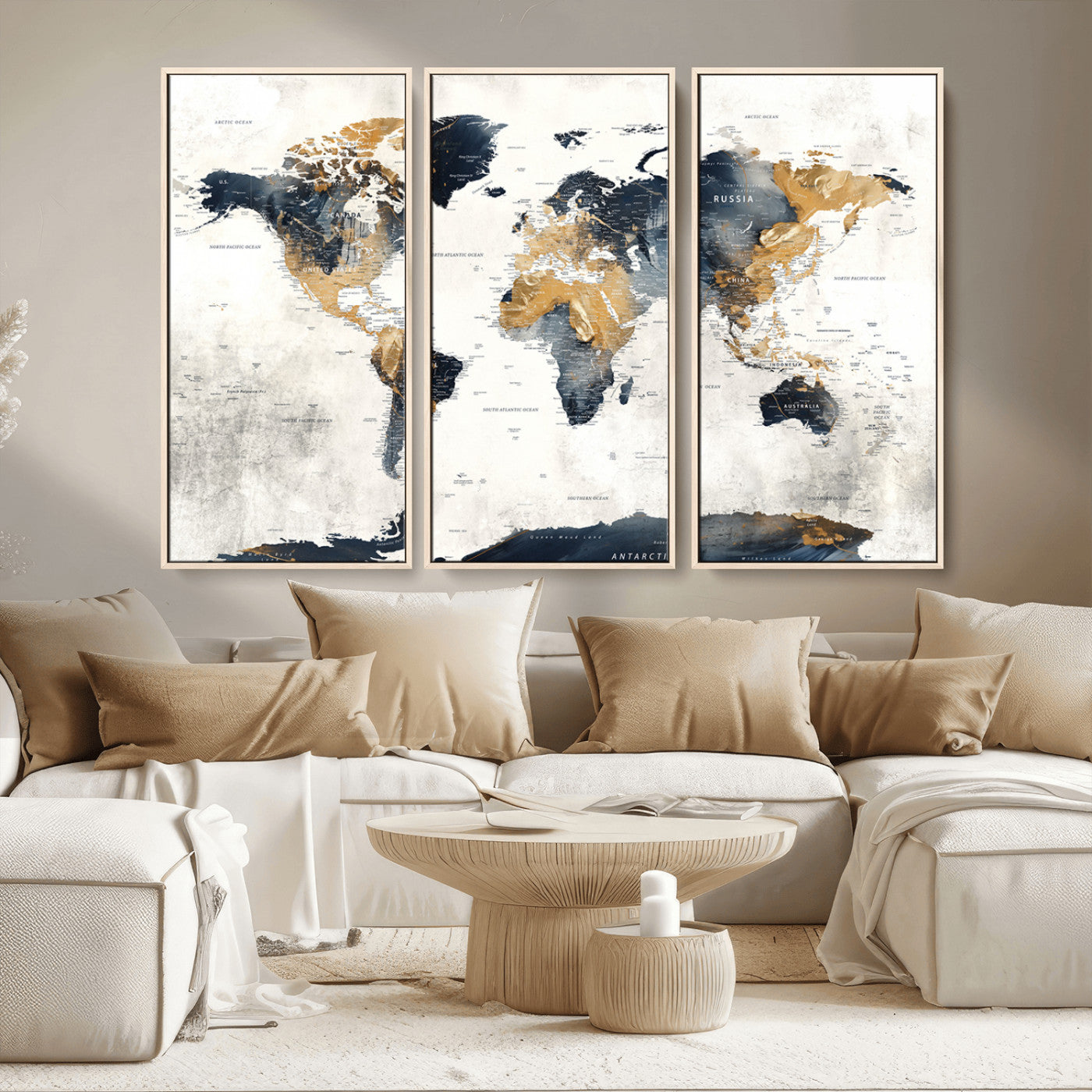 MGV-FC-48X32-3P - Push Pin World Map Canvas Print – Framed Wall Art for Couples to Track Their Travels – Anniversary