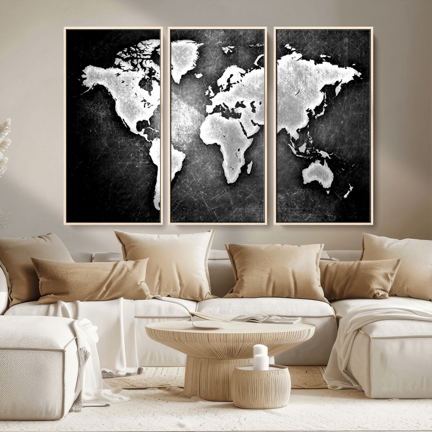 MGV-FC-48X32-3P - World Map Wall Art Canvas Print – Framed Wall Art for Anniversary Gift or Home Adventure Decor