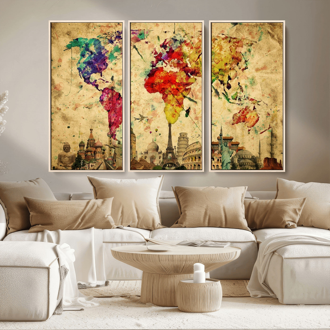 MGV-FC-48X32-3P - Colorful World Map Wall Art World Map Canvas Print