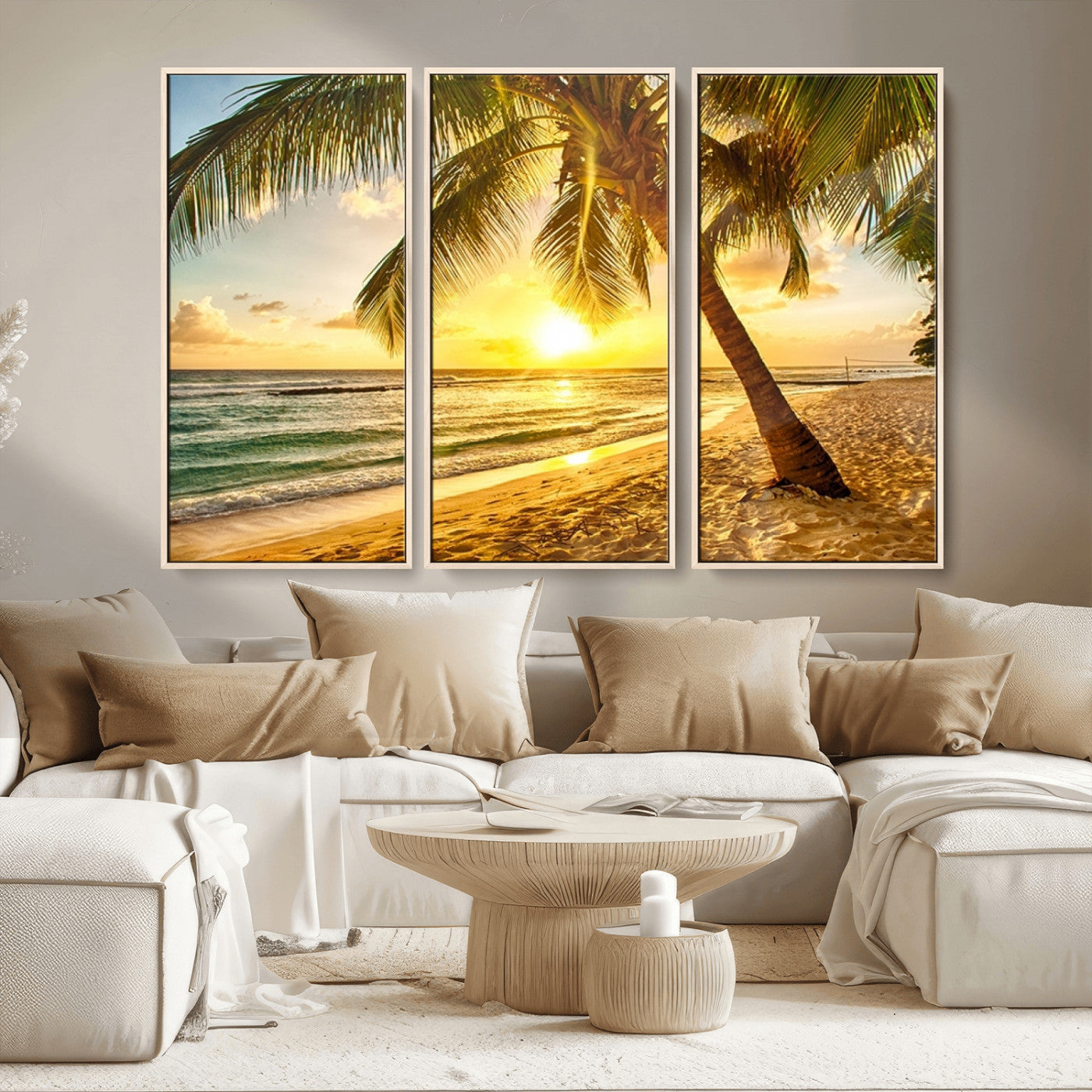 MGV-FC-48X32-3P - Beach Sunset Canvas Wall Art Print - Tropical Beach Canvas Wall Art Print – Vibrant Palm Trees and