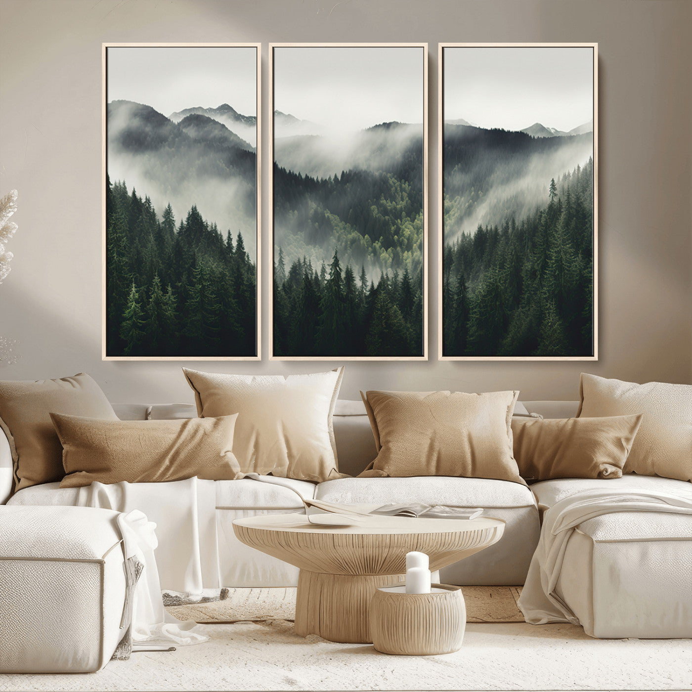 MGV-FC-48X32-3P - Misty Forest Canvas Print Wall Art Premium Canvas Print a Foggy and Serene Atmosphere