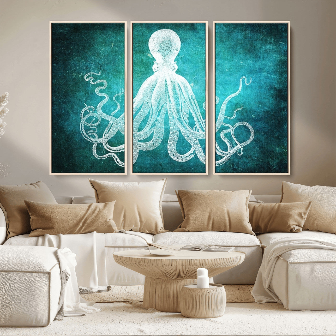 MGV-FC-48X32-3P - Green Octopus Abstract Wall Art Canvas Print
