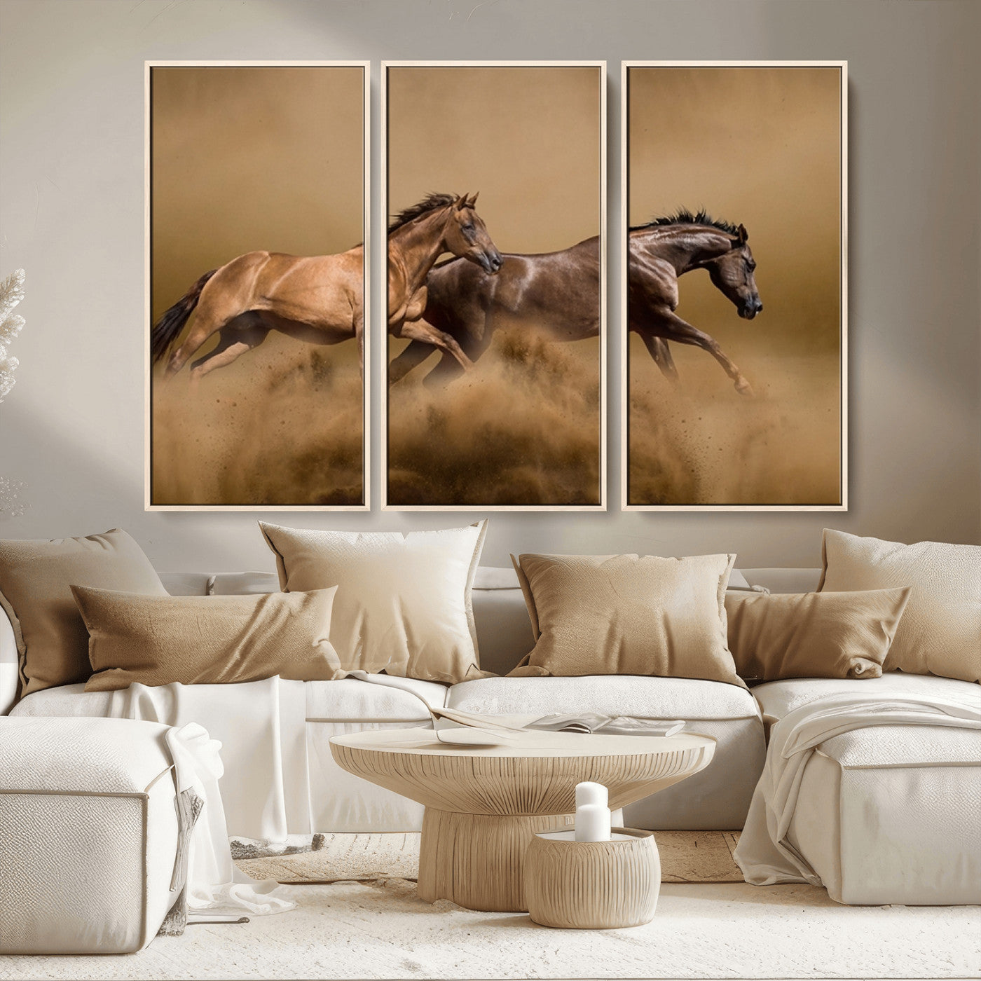 MGV-FC-48X32-3P - Large Wall Art Animal Canvas Print - Two Running Brown Horses