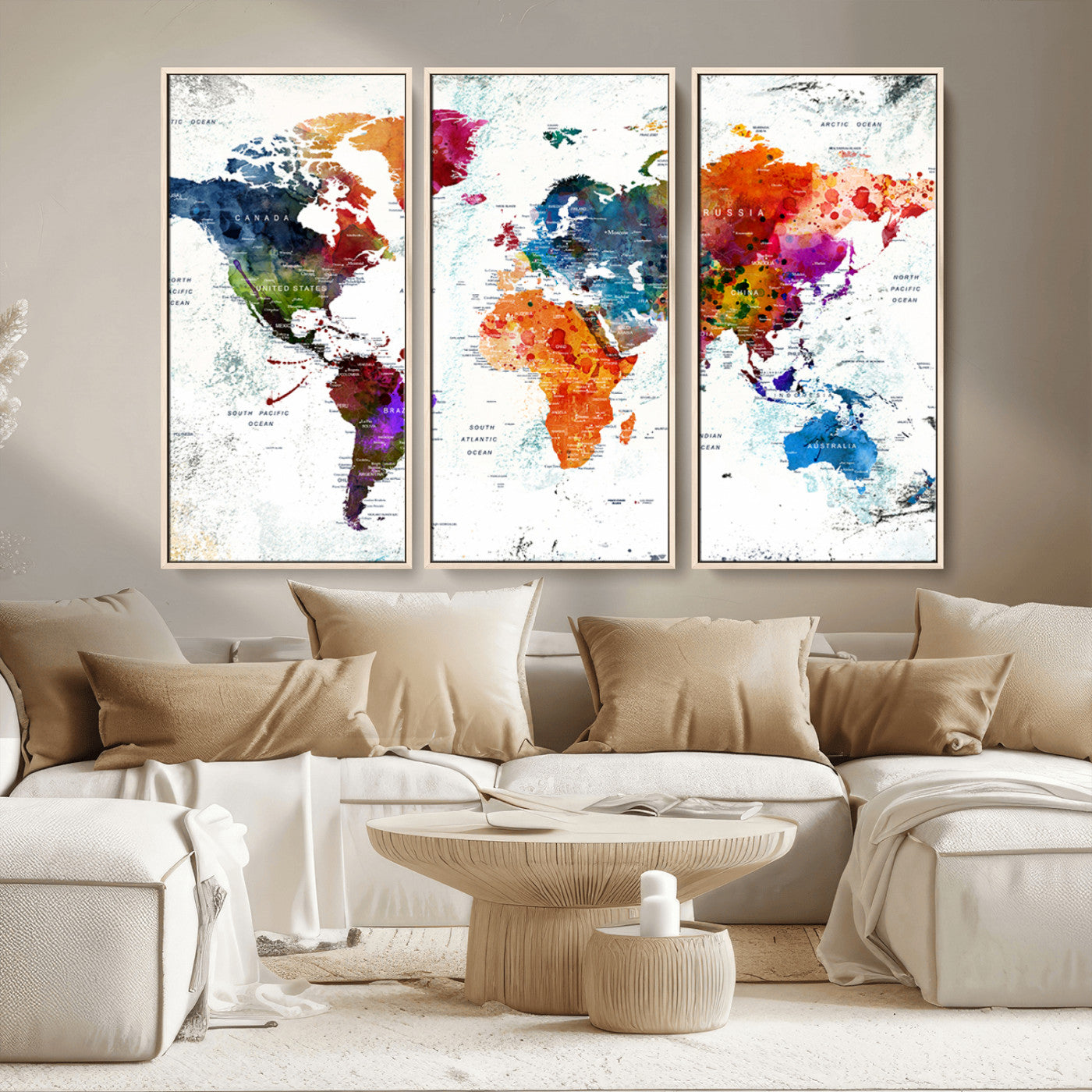MGV-FC-48X32-3P - Push Pin World Map Canvas Print – Framed Wall Art for Couples to Track Their Travels – Anniversary