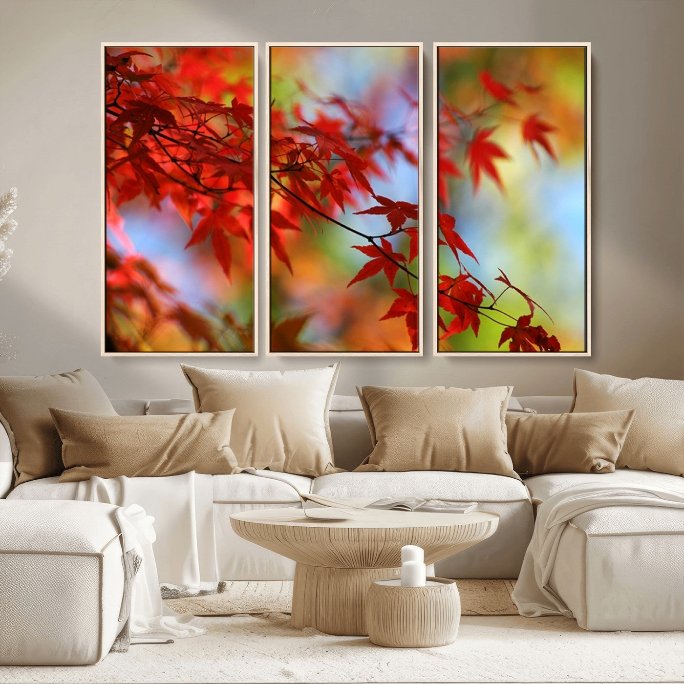 MGV-FC-48X32-3P - Red Leaves Autumn Forest Wall Art Canvas, Red Leaves Autumn Forest Canvas Print