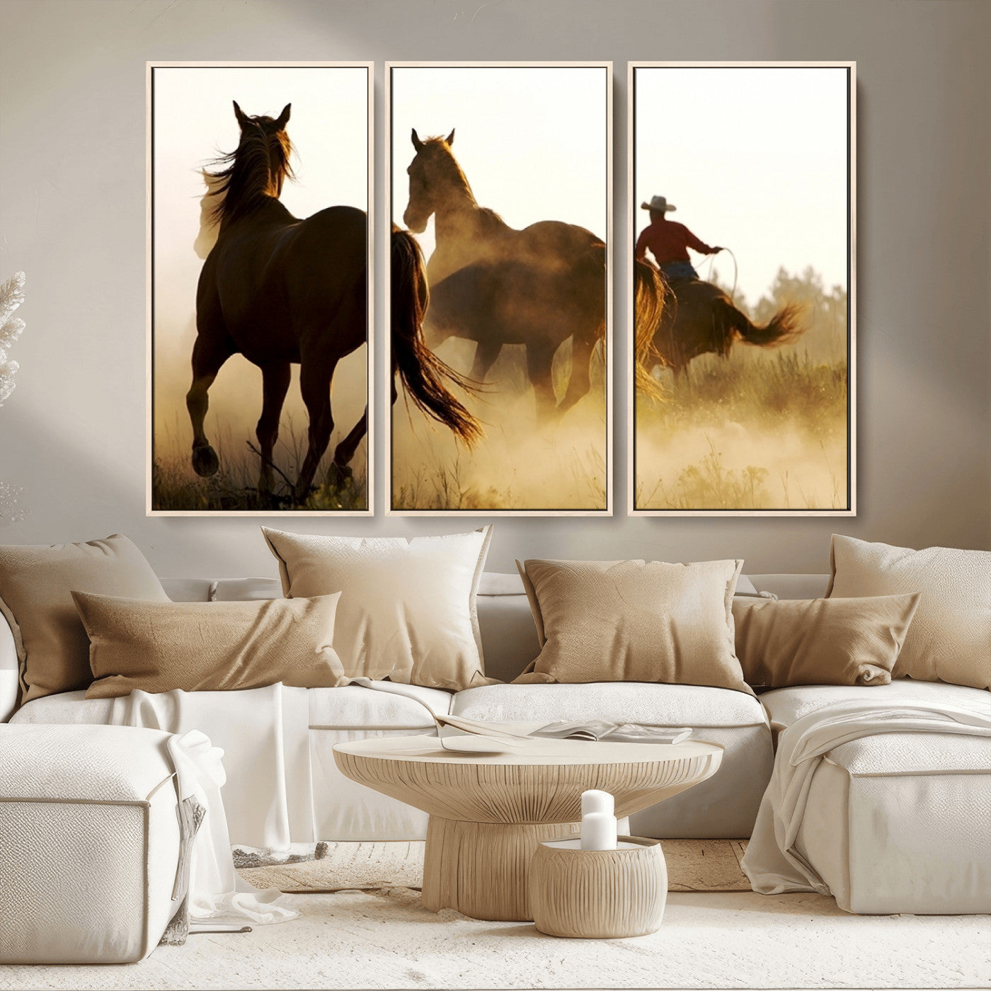 MGV-FC-48X32-3P - Horses and Cowboys Wall Art Canvas Print