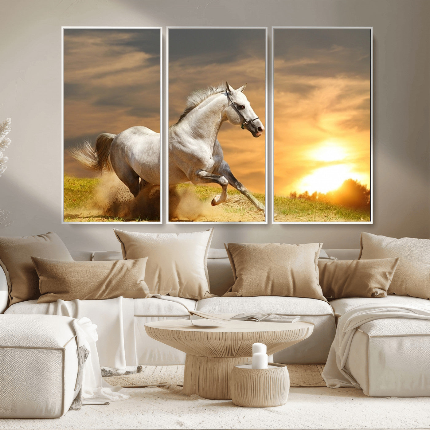 MGV-FC-48X32-3P - Large Wall Art Galloping White Horse at Sunset Canvas Print