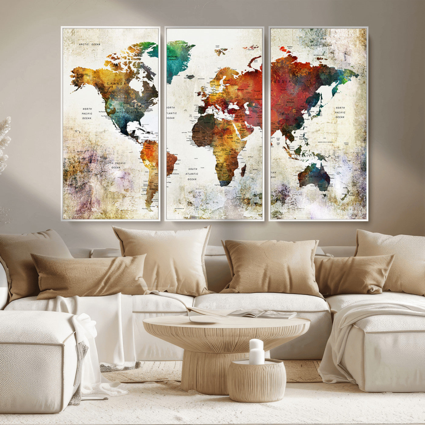 -Push Pin World Map Canvas Print – Framed Wall Art for Couples to Track Their Travels – Anniversary
