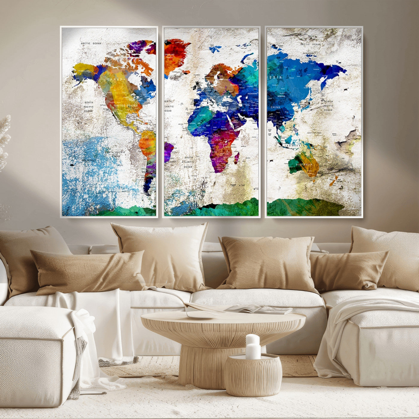 MGV-FC-48X32-3P - Push Pin World Map Canvas Print – Framed Wall Art for Couples to Track Their Travels – Anniversary