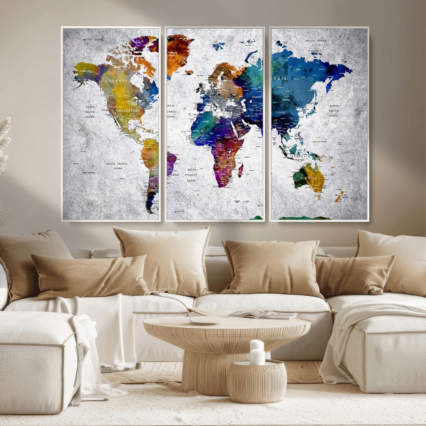 MGV-FC-48X32-3P - Push Pin World Map Canvas Print – Framed Wall Art for Couples to Track Their Travels – Anniversary