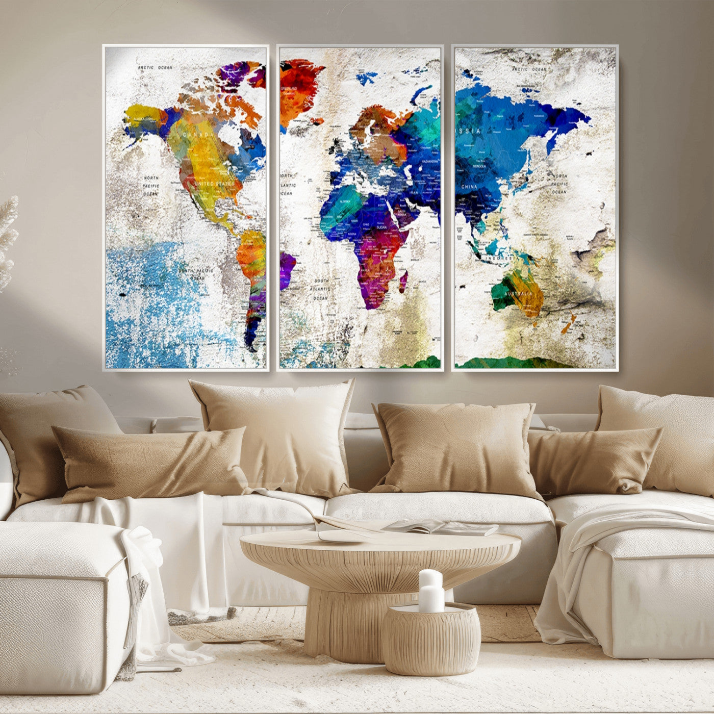 MGV-FC-48X32-3P - Push Pin World Map Canvas Print – Framed Wall Art for Couples to Track Their Travels – Anniversary