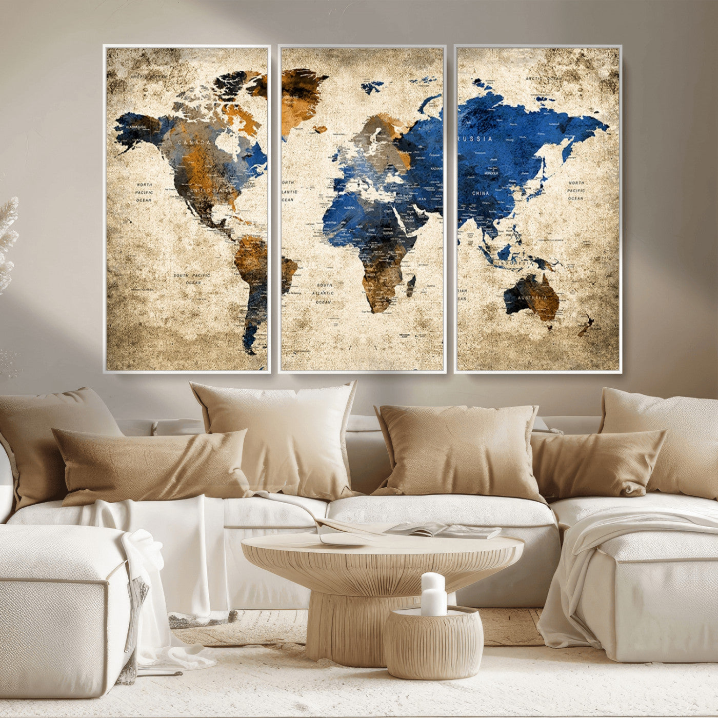 MGV-FC-48X32-3P - Push Pin World Map Canvas Print – Framed Wall Art for Couples to Track Their Travels – Anniversary