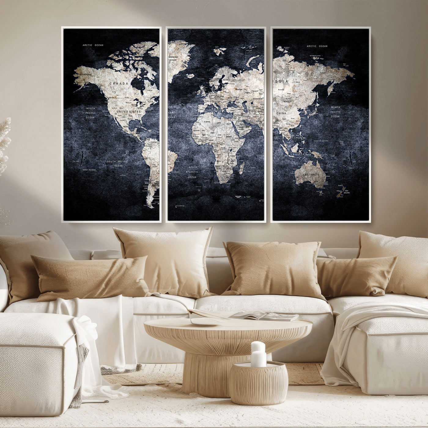 MGV-FC-48X32-3P - World Map Wall Art Canvas Print for Home and Office Decor