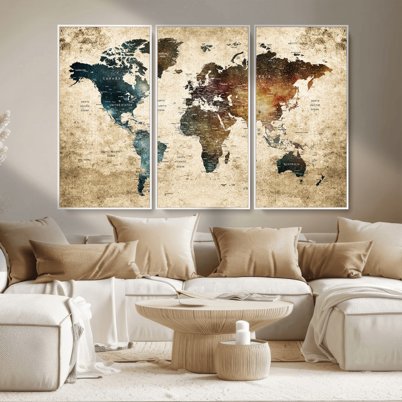 MGV-FC-48X32-3P - Push Pin World Map Canvas Print – Framed Wall Art for Couples to Track Their Travels – Anniversary