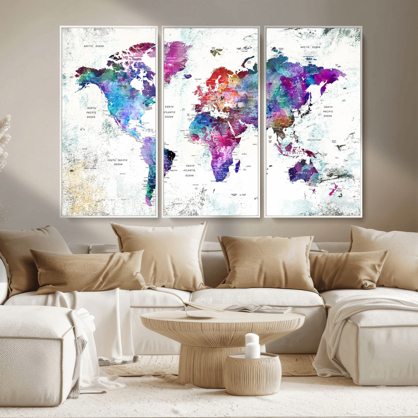 MGV-FC-48X32-3P - Push Pin World Map Canvas Print – Framed Wall Art for Couples to Track Their Travels – Anniversary