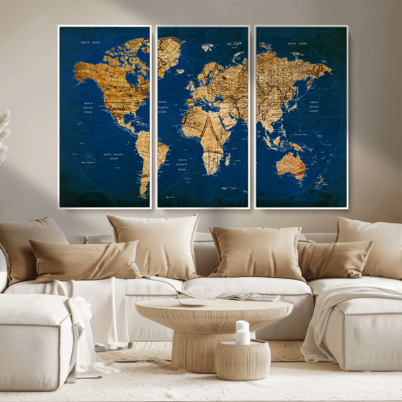 MGV-FC-48X32-3P - Push Pin World Map Canvas Print – Framed Wall Art for Couples to Track Their Travels – Anniversary