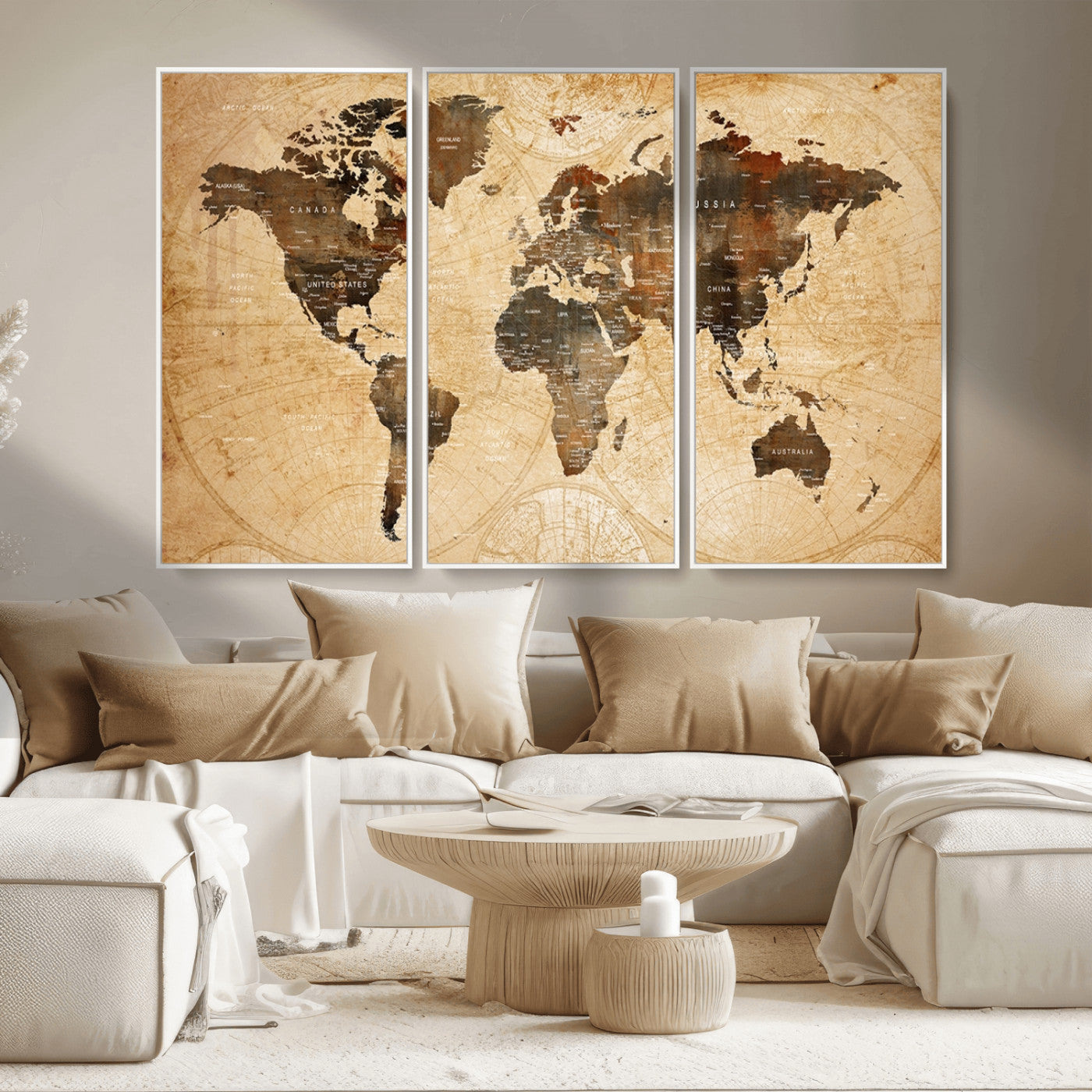 MGV-FC-48X32-3P - Push Pin World Map Canvas Print – Framed Wall Art for Couples to Track Their Travels – Anniversary