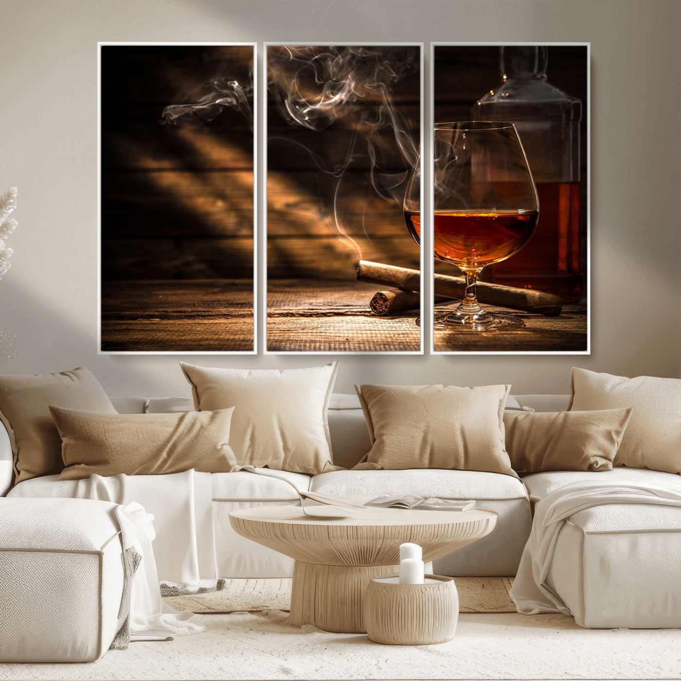 MGV-FC-48X32-3P - Whiskey and Cigar Wall Art Canvas Print