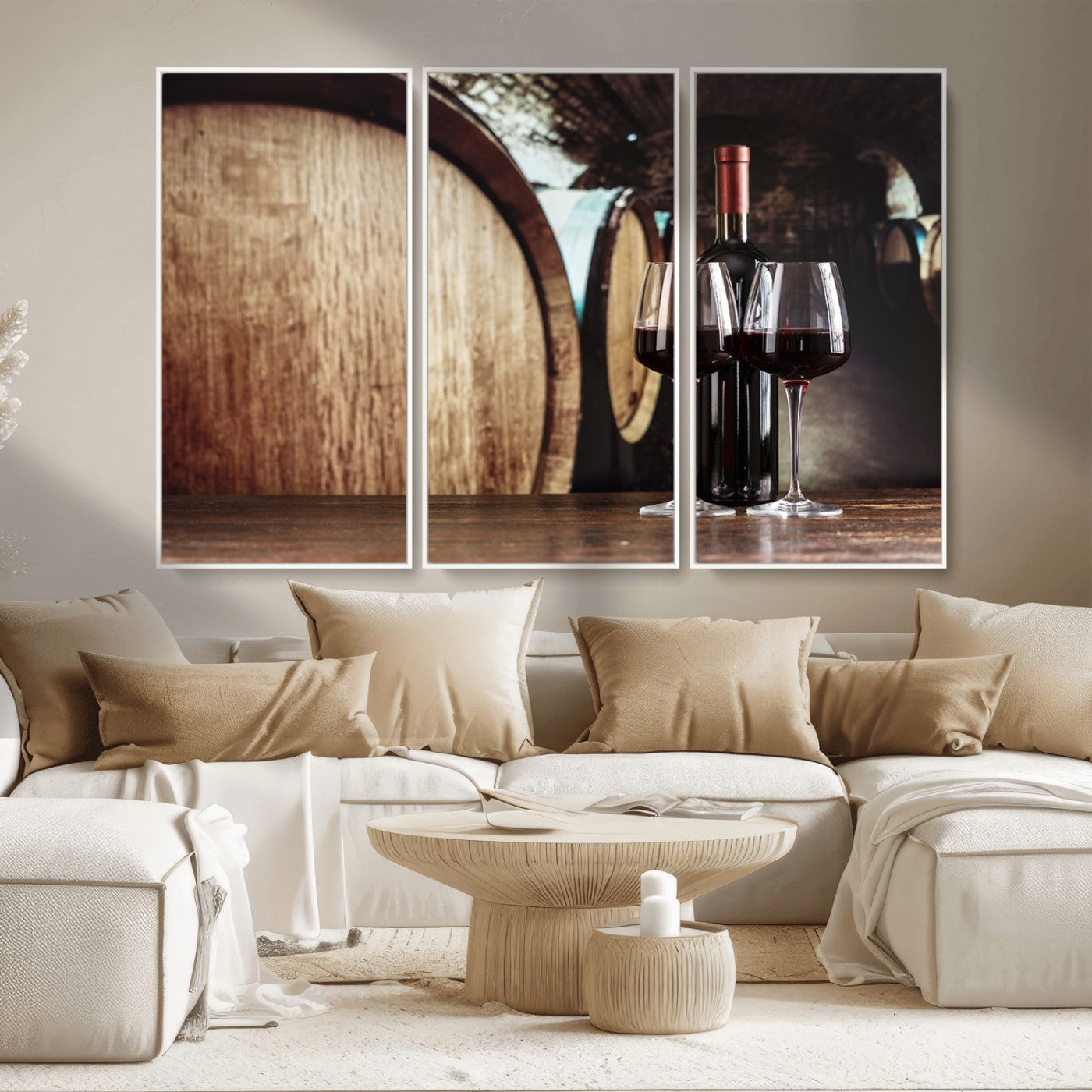 MGV-FC-48X32-3P - Wine and Barrel Wall Art Canvas Print