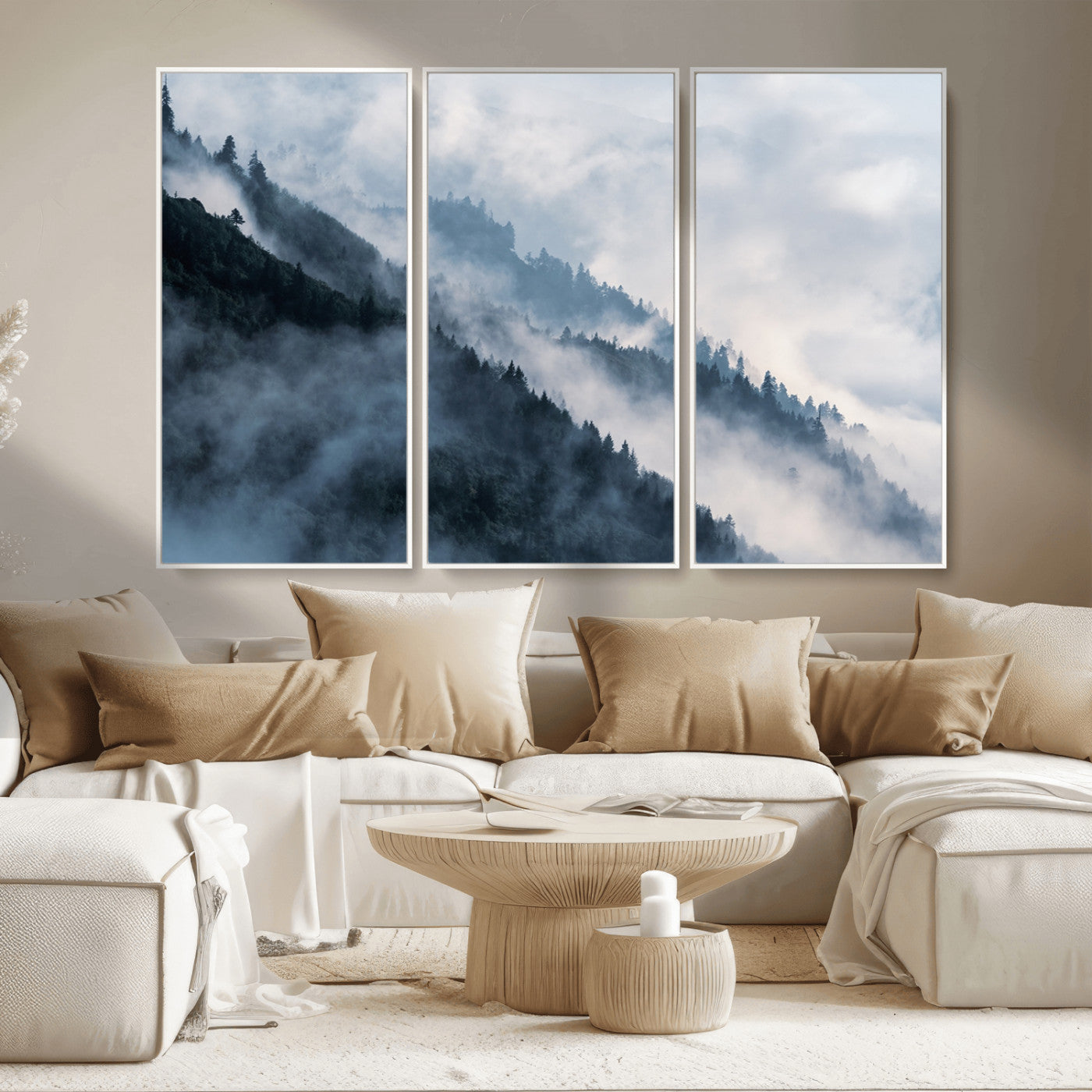 MGV-FC-48X32-3P - Foggy Forest Wall Art Canvas Print – Misty Mountain Landscape Decor – Ready to Hang Nature-Inspired