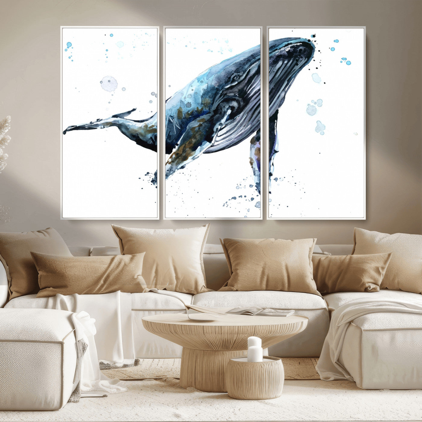 MGV-FC-48X32-3P - Watercolor Whale Wall Art Canvas Print