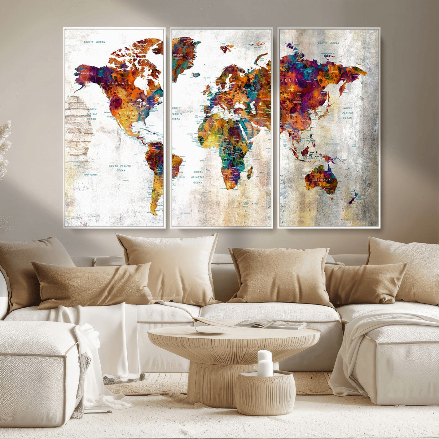 MGV-FC-48X32-3P - Push Pin World Map Canvas Print – Framed Wall Art for Couples to Track Their Travels – Anniversary