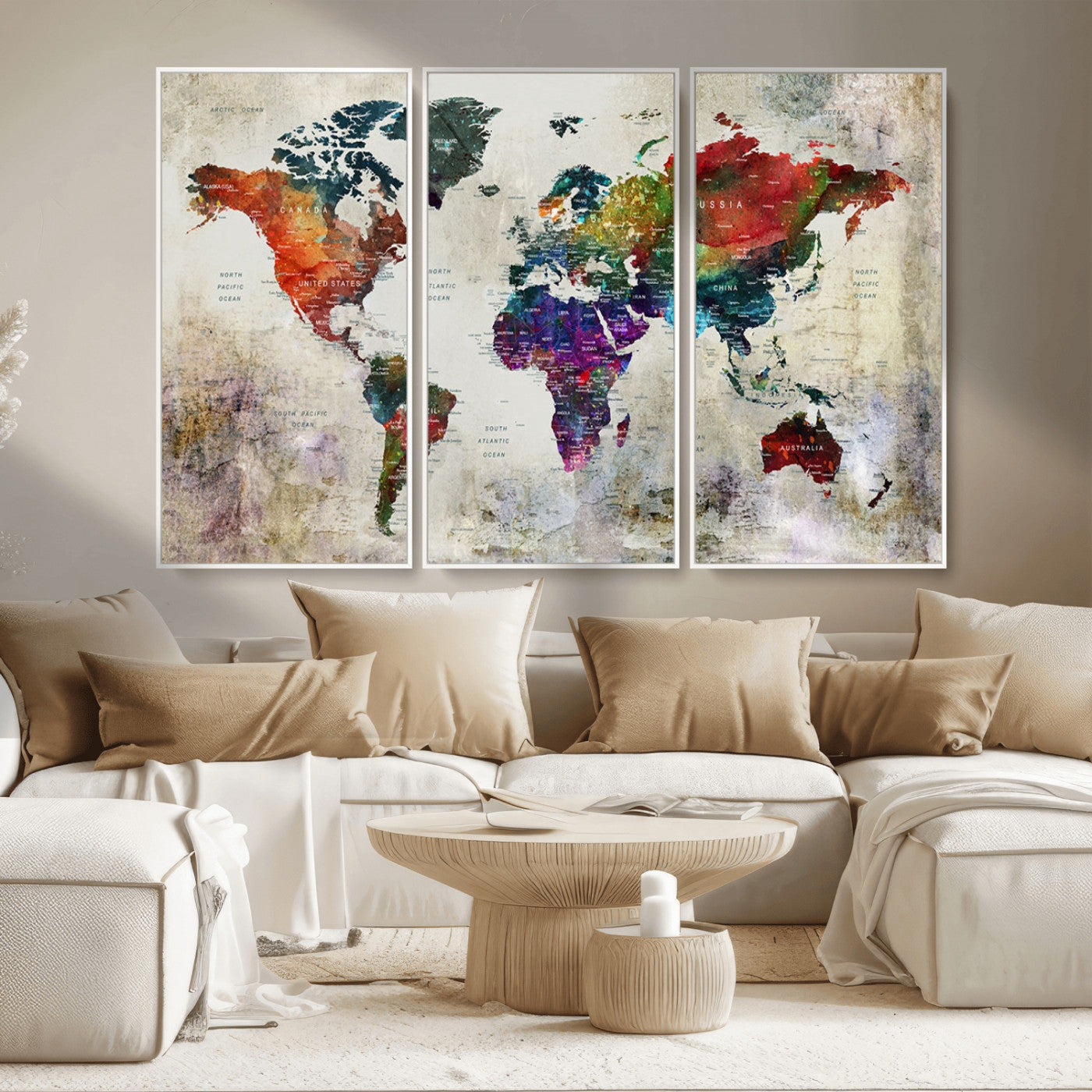 MGV-FC-48X32-3P - Push Pin World Map Canvas Print – Framed Wall Art for Couples to Track Their Travels – Anniversary