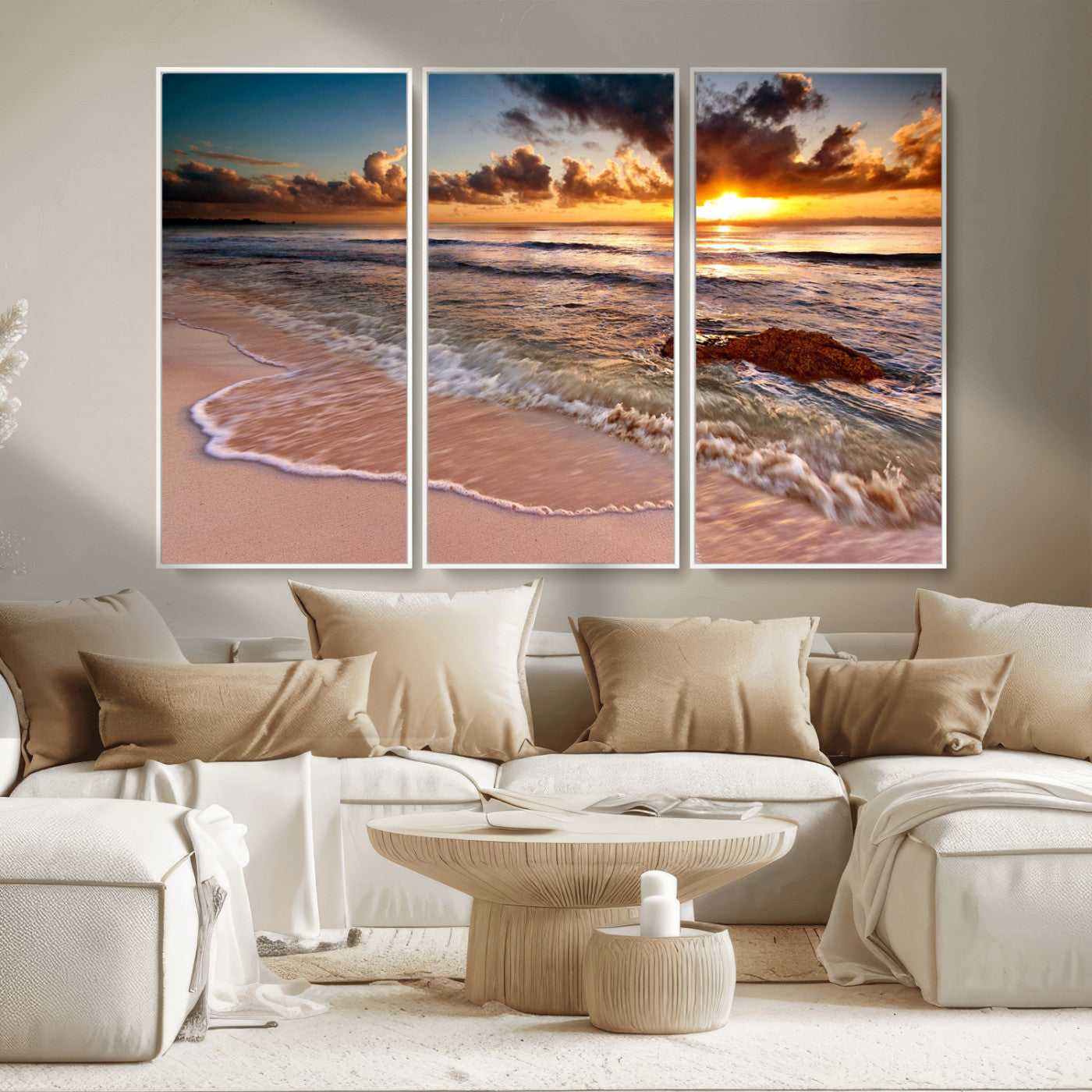 MGV-FC-48X32-3P - Sunset on Ocean Wall Art Canvas Print