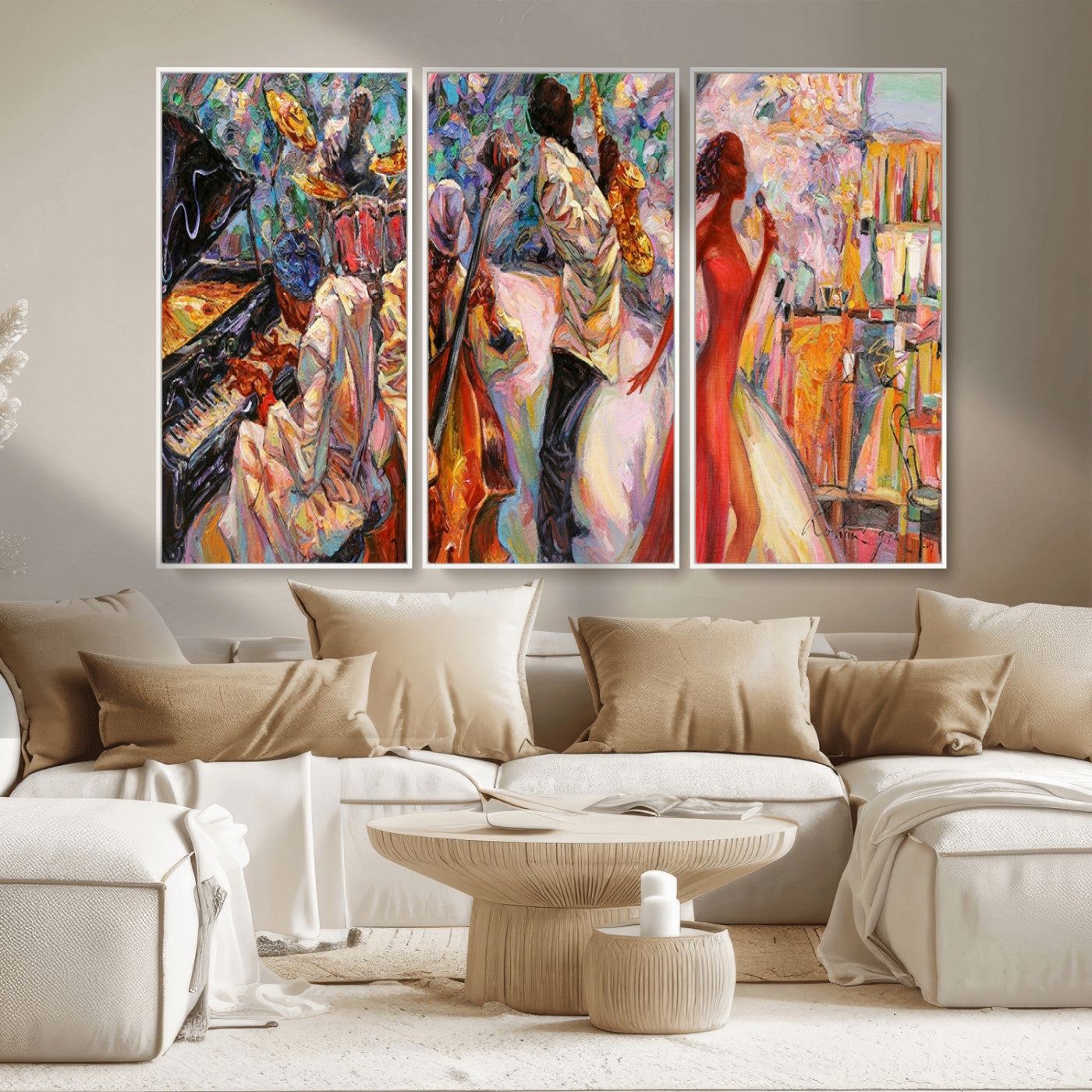 MGV-FC-48X32-3P - Abstract Afro American Jazz Canvas Wall Art | Music-Inspired Painting for Dining Room, Living Room,
