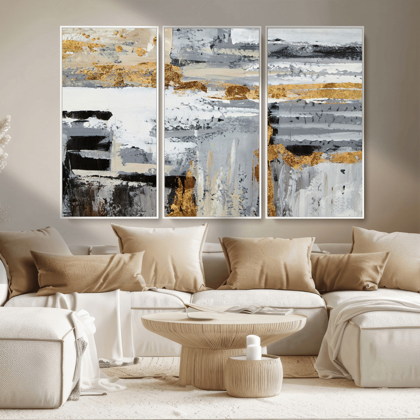 43177-MGV-CV-36X24-Abstract Painting Canvas Wall Art Print Paint Drip Art Brush Strokes Gray Artwork