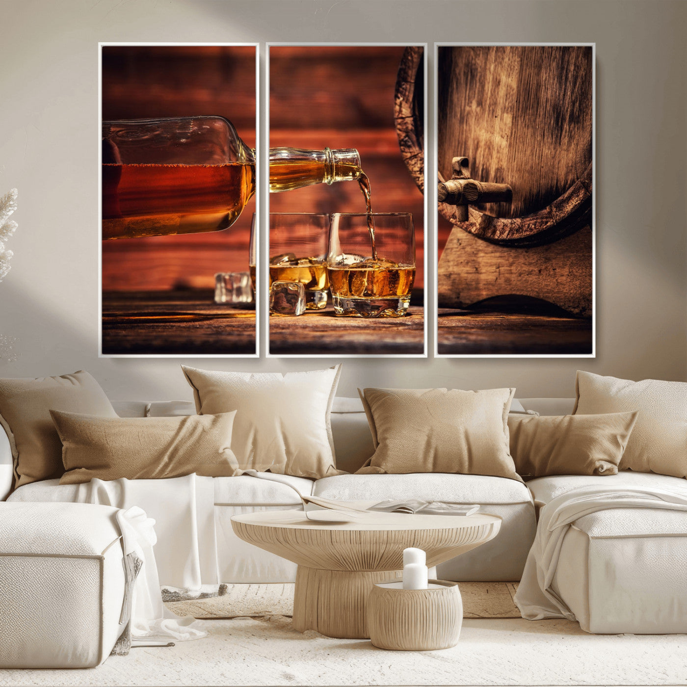 MGV-FC-48X32-3P - Whiskey and Cigar Canvas Wall Art | 3 Panel Bar Room Decor for Home Lounge, Office, or Man Cave |