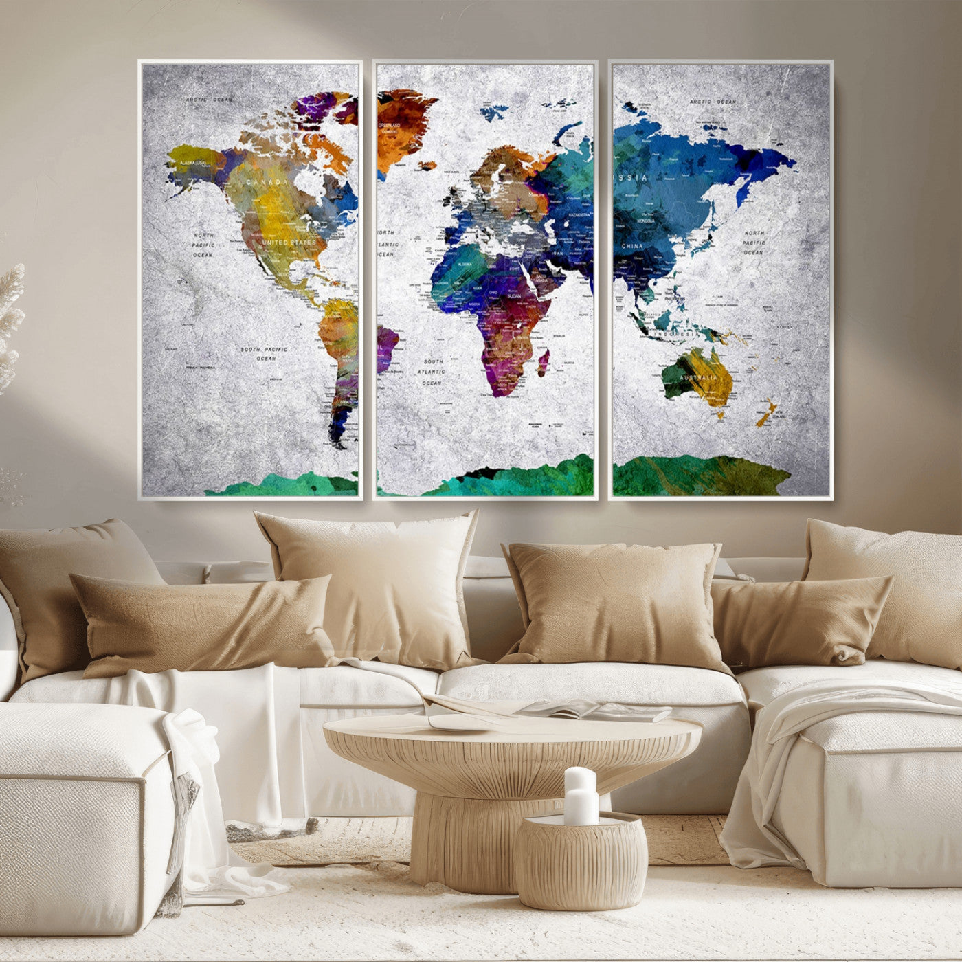 MGV-FC-48X32-3P - Push Pin World Map Canvas Print – Framed Wall Art for Couples to Track Their Travels – Anniversary