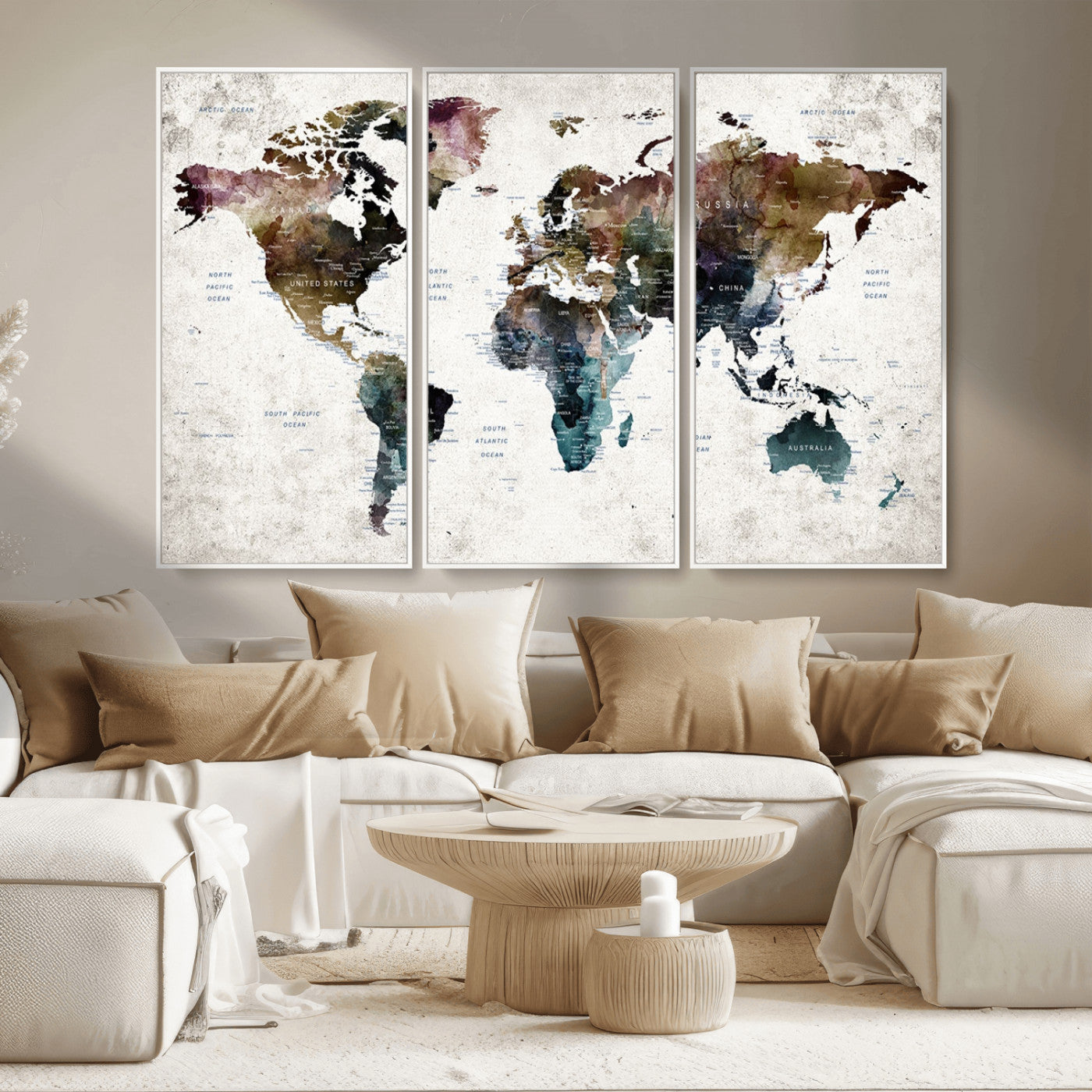 MGV-FC-48X32-3P - Push Pin World Map Canvas Print – Framed Wall Art for Couples to Track Their Travels – Anniversary
