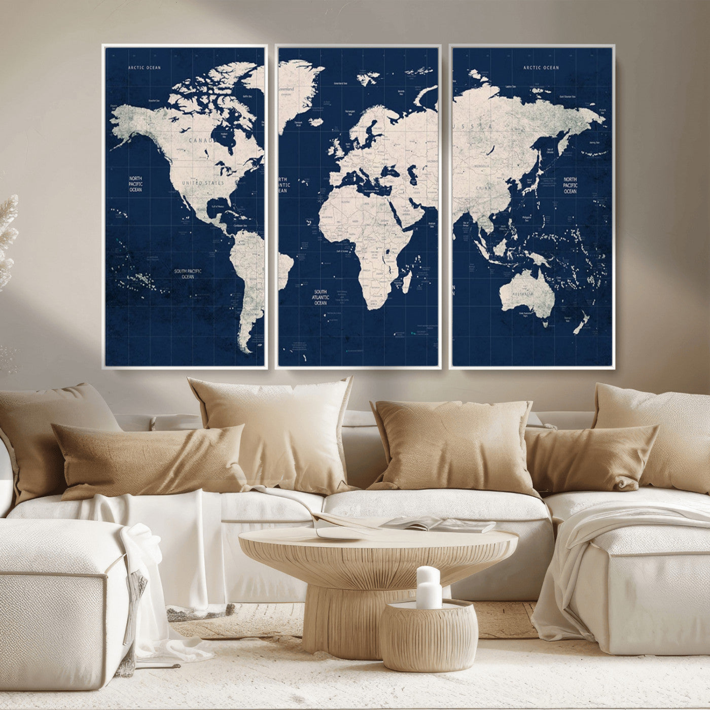 17866-MGV-CV-36X24-Push Pin World Map Canvas Print – Framed Wall Art for Couples to Track Their Travels – Anniversary