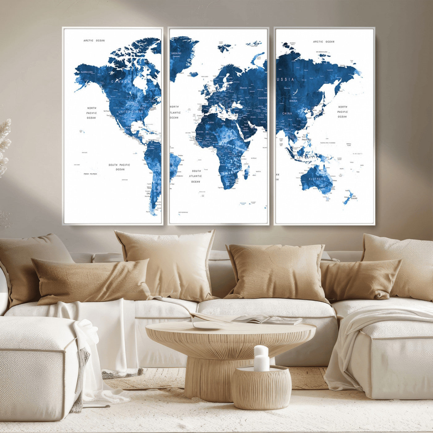 MGV-FC-48X32-3P - Push Pin World Map Canvas Print – Framed Wall Art for Couples to Track Their Travels – Anniversary