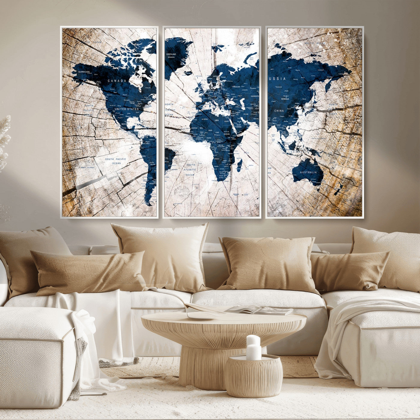 MGV-FC-48X32-3P - Push Pin World Map Canvas Print – Framed Wall Art for Couples to Track Their Travels – Anniversary