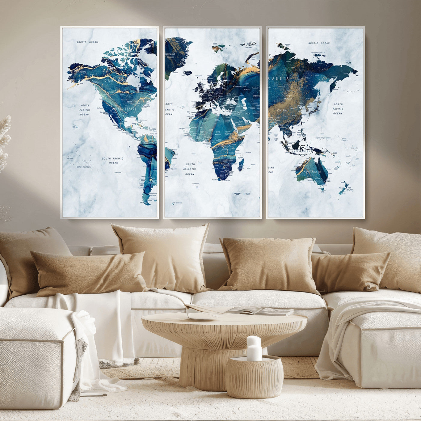 MGV-FC-48X32-3P - Push Pin World Map Canvas Print – Framed Wall Art for Couples to Track Their Travels – Anniversary