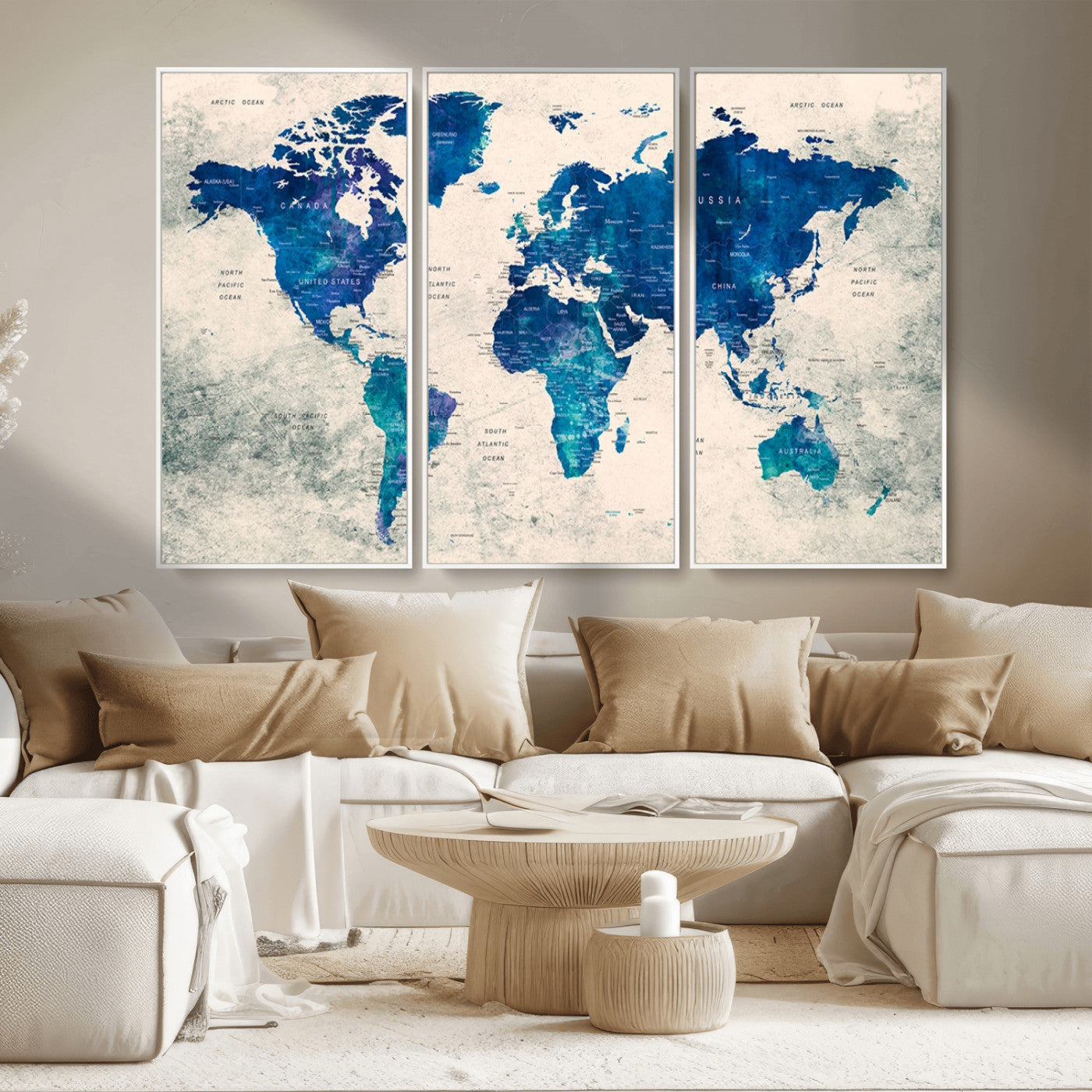 MGV-FC-48X32-3P - Push Pin World Map Canvas Print – Framed Wall Art for Couples to Track Their Travels – Anniversary