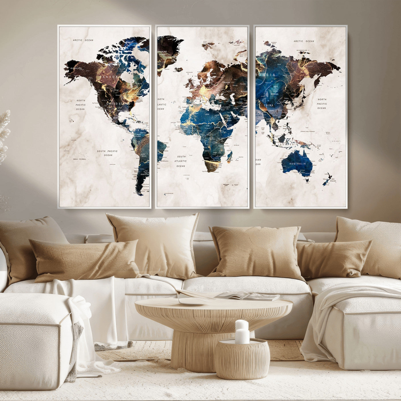 MGV-FC-48X32-3P - Push Pin World Map Canvas Print – Framed Wall Art for Couples to Track Their Travels – Anniversary