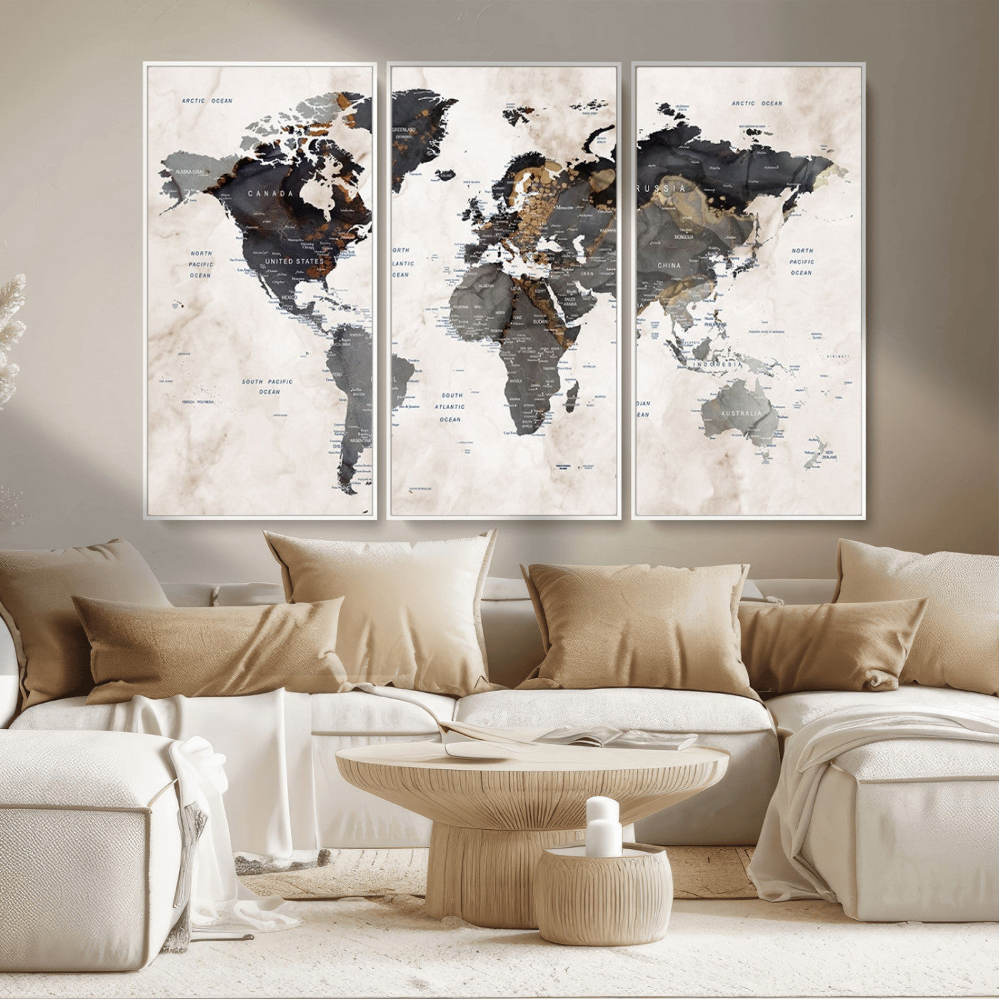 MGV-FC-48X32-3P - Push Pin World Map Canvas Print – Framed Wall Art for Couples to Track Their Travels – Anniversary