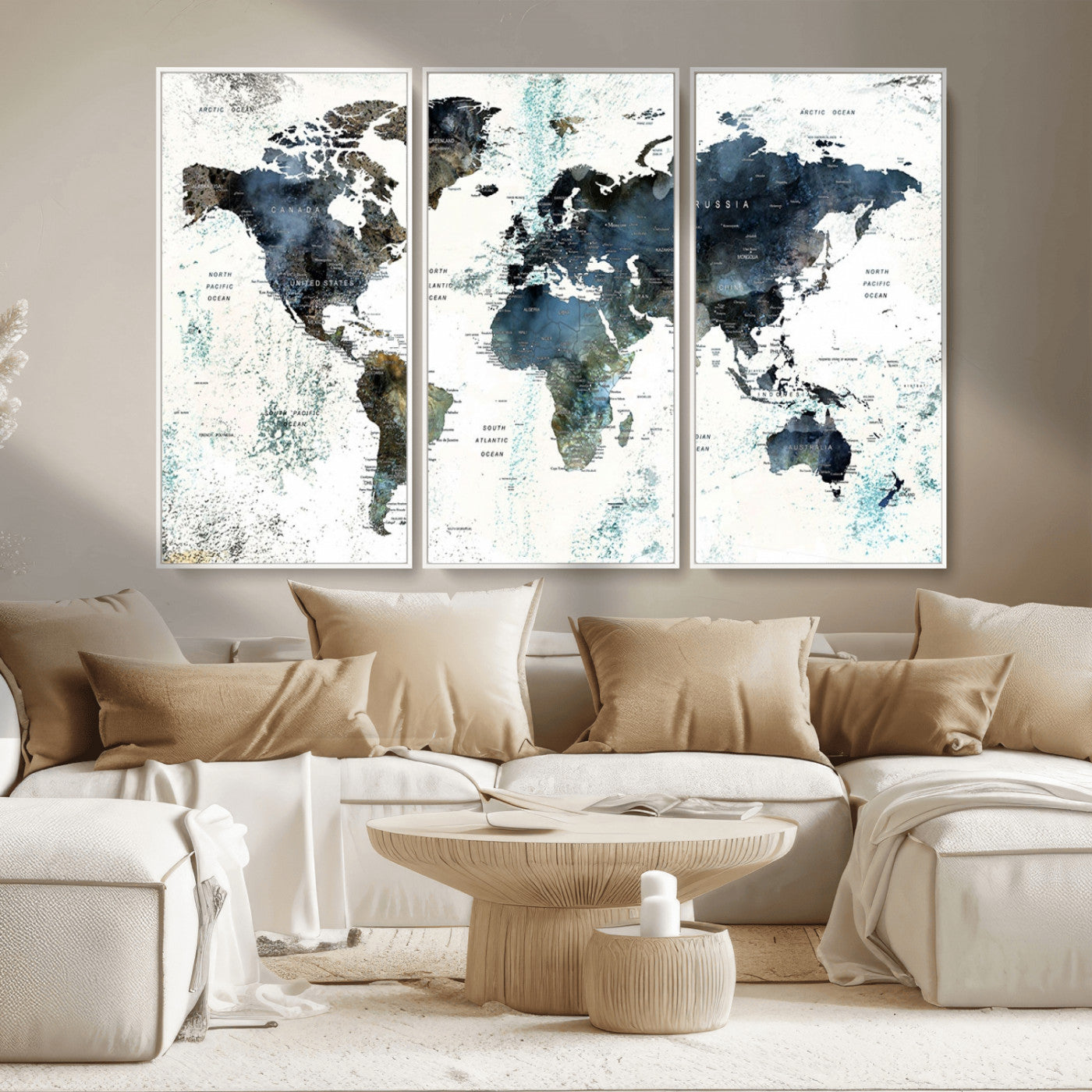 MGV-FC-48X32-3P - Push Pin World Map Canvas Print – Framed Wall Art for Couples to Track Their Travels – Anniversary